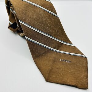 70s Lanvin Paris Brown Blue Striped French Preppy Skinny Neck Tie